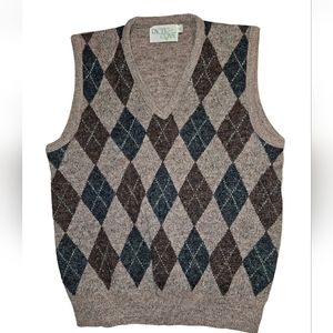 Vintage Pacific Coast Golf Sweater Vest Large Argyle Diamond Burgundy Blue